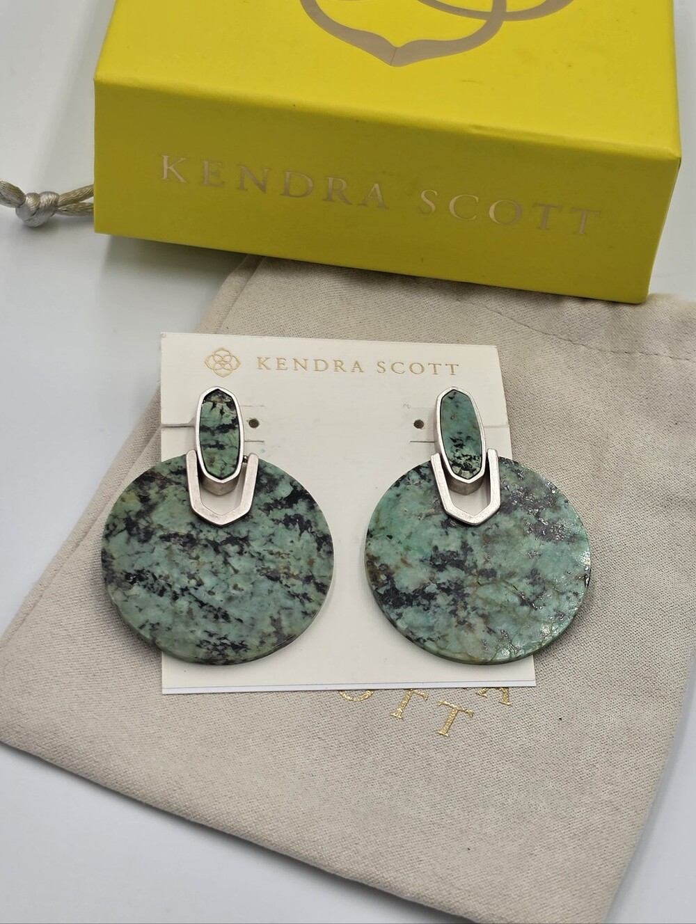 Kendra Scott Didi Rhodium Plated African Turquoise Drop Earrings $110 MSRP NEW